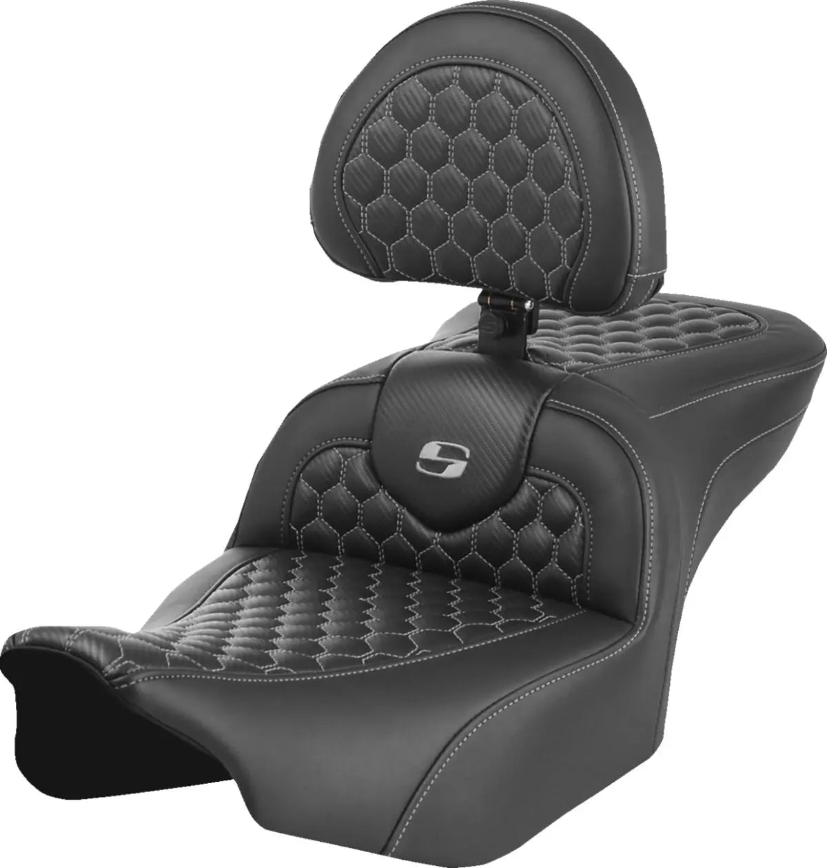 Saddlemen Honeycomb Roadsofa Grey Stitching Seat With Backrest Black / Grey - FREE UK Shipping, FREE 365 Day Returns | Moto Central