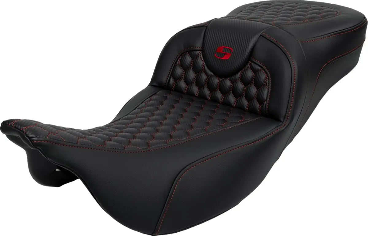 Saddlemen Honeycomb Roadsofa Red Stitching Seat Black / Red - FREE UK Shipping, FREE 365 Day Returns | Moto Central