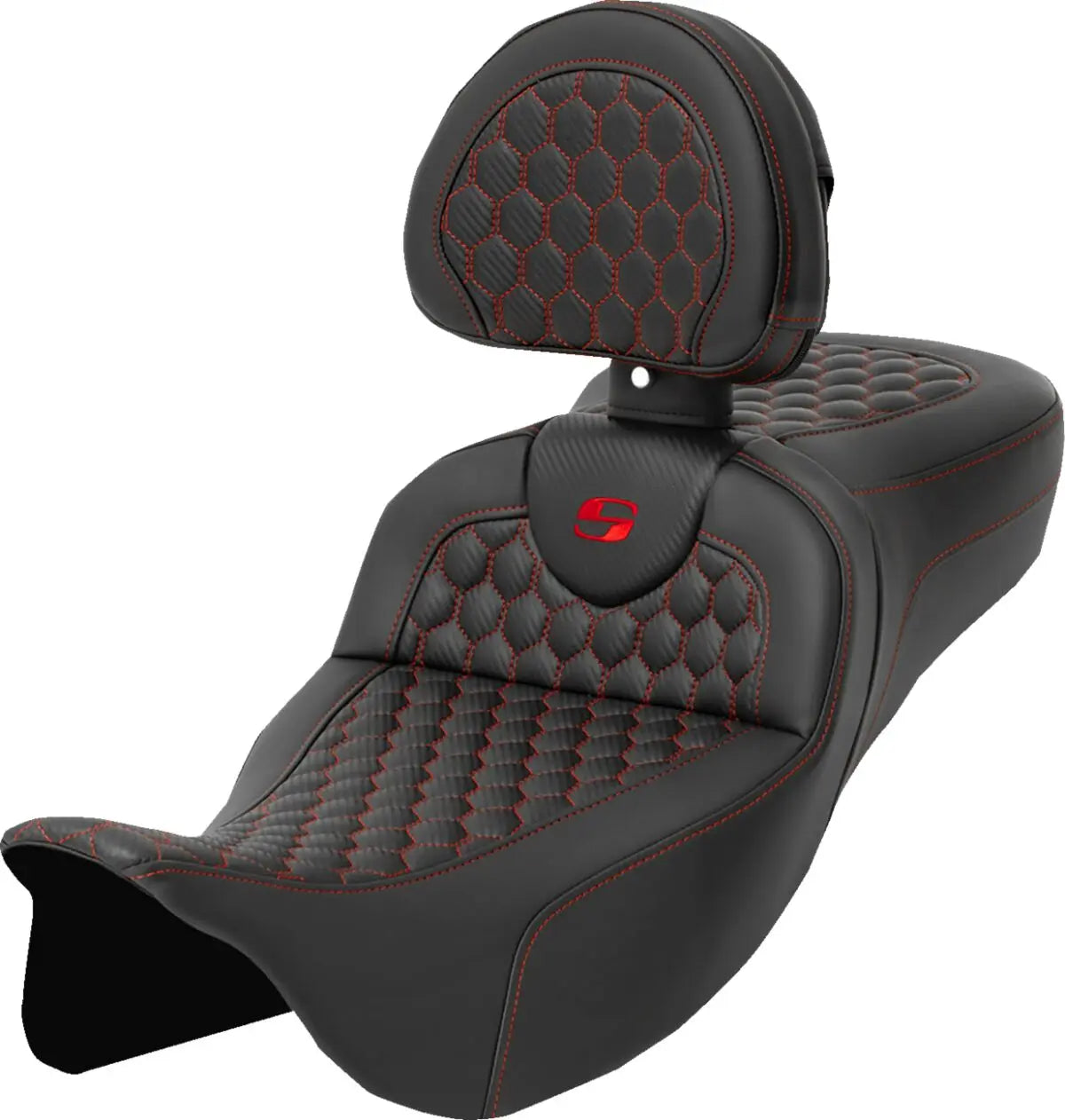 Saddlemen Honeycomb Roadsofa Red Stitching Seat With Backrest Black / Red - FREE UK Shipping, FREE 365 Day Returns | Moto Central