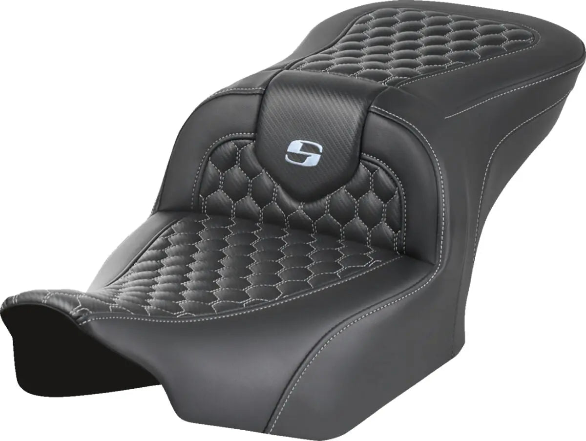 Saddlemen Honeycomb Roadsofa Silver Stitching Seat Black / Silver - FREE UK Shipping, FREE 365 Day Returns | Moto Central