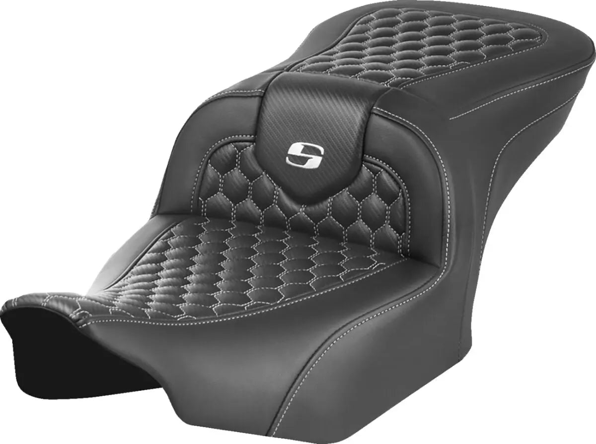 Saddlemen Honeycomb Roadsofa White Stitching Seat Black / White - FREE UK Shipping, FREE 365 Day Returns | Moto Central