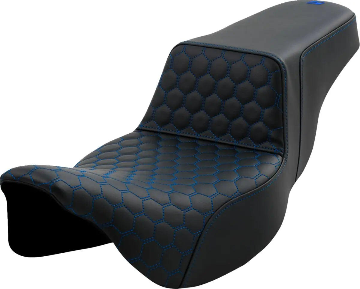 Saddlemen Honeycomb Step-Up Blue Stitching Exteded Reach Seat Black / Blue - FREE UK Shipping, FREE 365 Day Returns | Moto Central