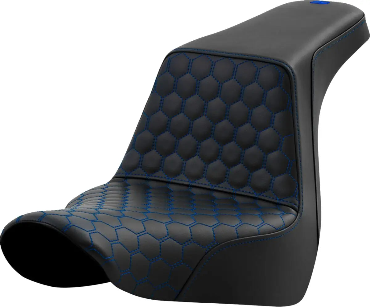 Saddlemen Honeycomb Step-Up Blue Stitching Seat Black / Blue - FREE UK Shipping, FREE 365 Day Returns | Moto Central