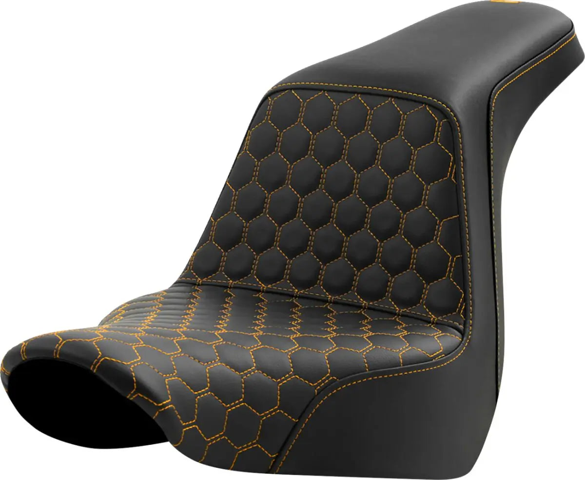 Saddlemen Honeycomb Step-Up Gold Stitching Seat Black / Gold - FREE UK Shipping, FREE 365 Day Returns | Moto Central