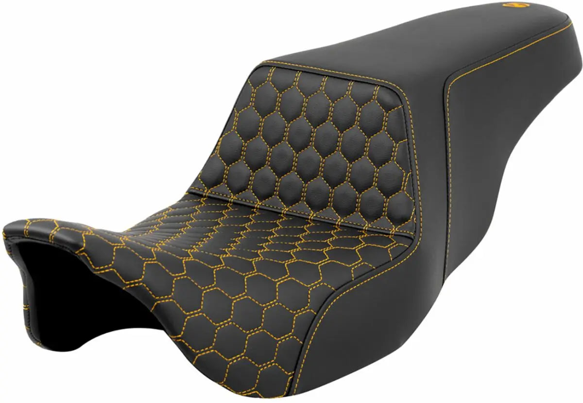 Saddlemen Honeycomb Step-Up Gold Stitching Touring Seat Black / Gold - FREE UK Shipping, FREE 365 Day Returns | Moto Central