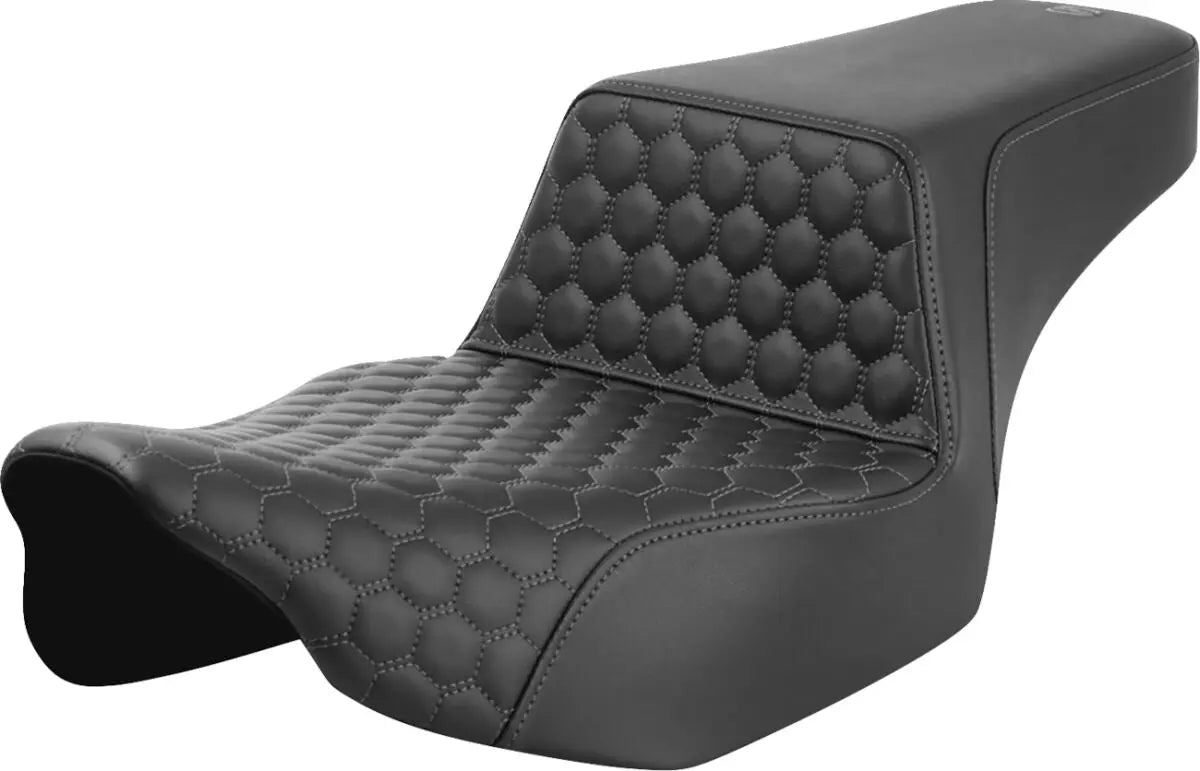 Saddlemen Honeycomb Step-Up Grey Stitching Extended Reach Seat Black / Grey - FREE UK Shipping, FREE 365 Day Returns | Moto Central