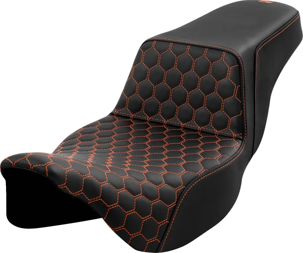 Saddlemen Honeycomb Step-Up Orange Stitching Exteded Reach Seat Black / Orange - FREE UK Shipping, FREE 365 Day Returns | Moto Central