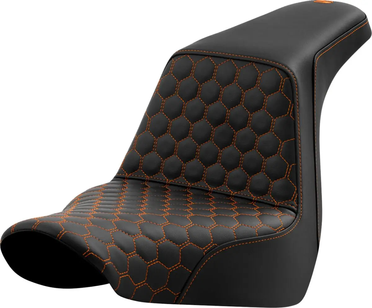 Saddlemen Honeycomb Step-Up Orange Stitching Seat Black / Orange - FREE UK Shipping, FREE 365 Day Returns | Moto Central