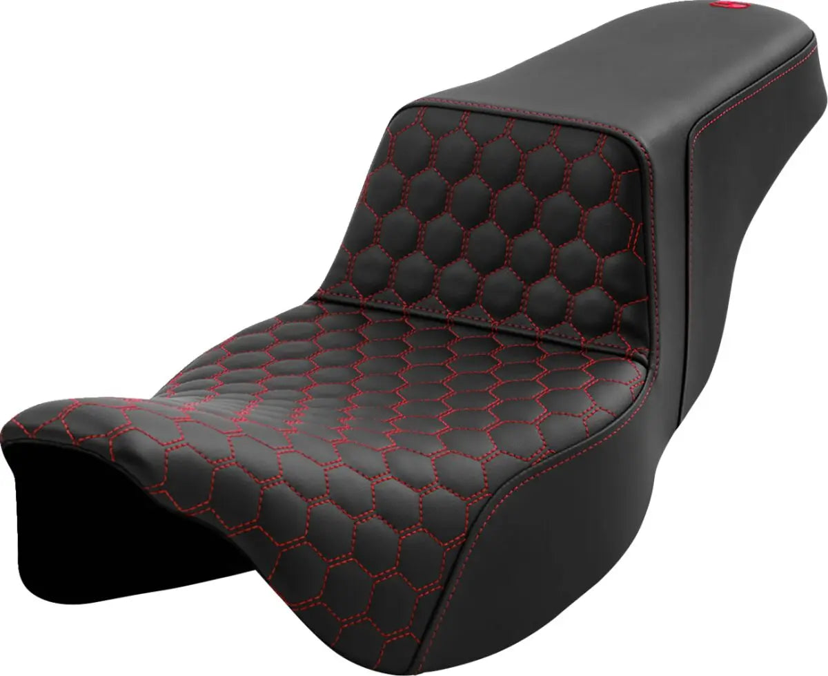 Saddlemen Honeycomb Step-Up Red Stitching Exteded Reach Seat Black / Red - FREE UK Shipping, FREE 365 Day Returns | Moto Central