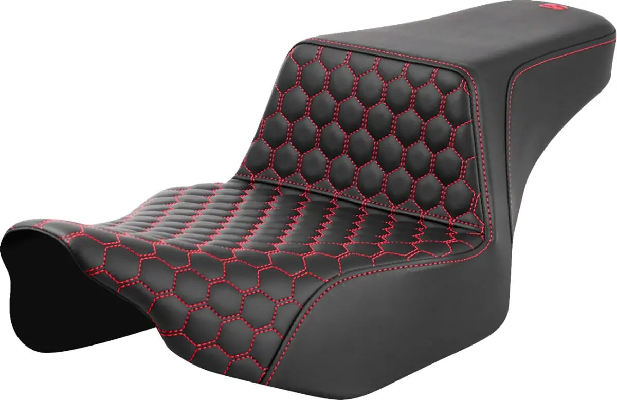 Saddlemen Honeycomb Step-Up Red Stitching Extended Reach Seat Black / Red - FREE UK Shipping, FREE 365 Day Returns | Moto Central