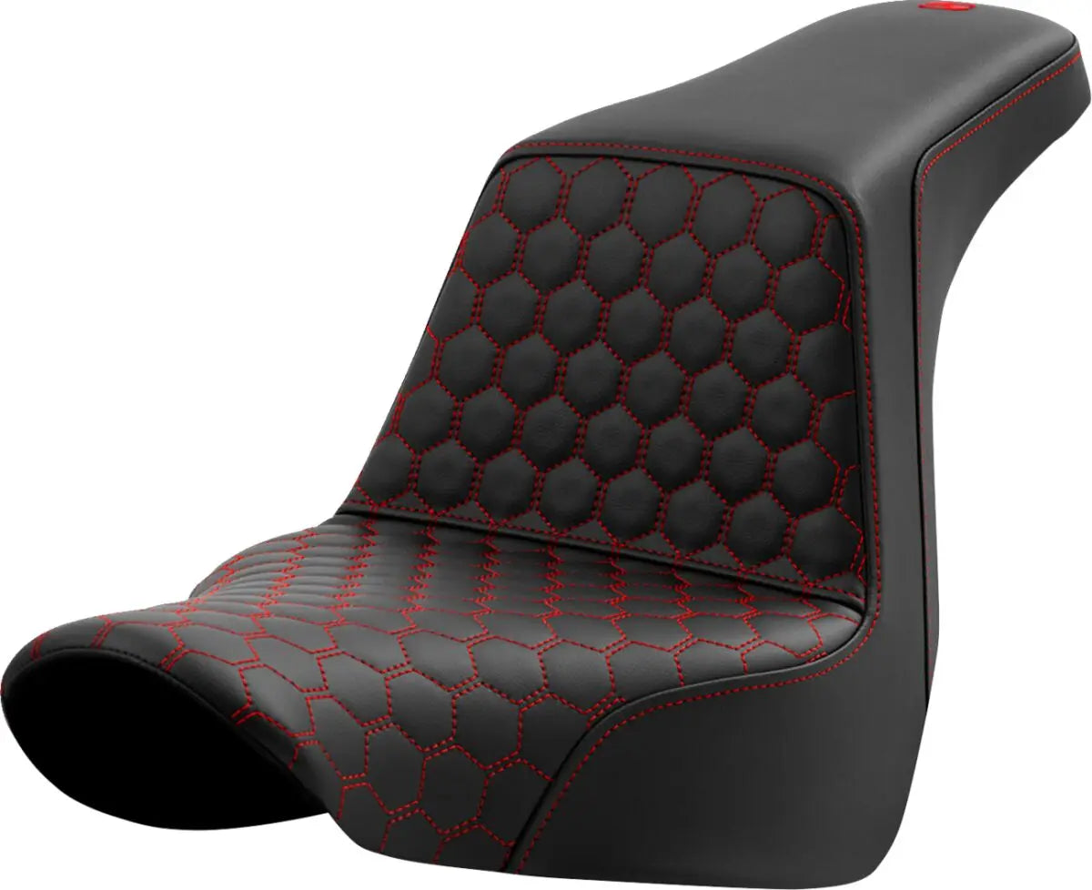 Saddlemen Honeycomb Step-Up Red Stitching Seat Black / Red - FREE UK Shipping, FREE 365 Day Returns | Moto Central