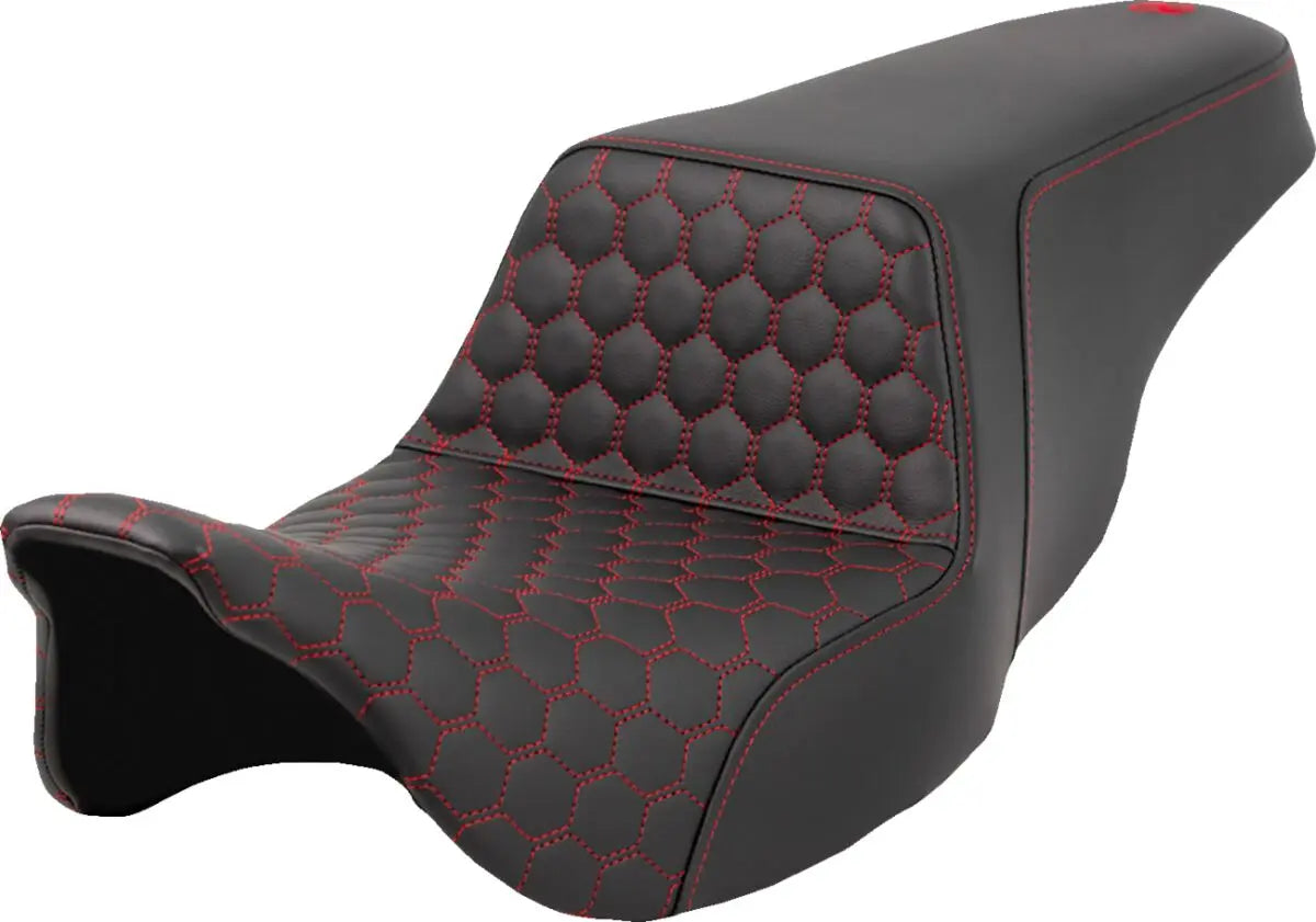 Saddlemen Honeycomb Step-Up Red Stitching Touring Seat Black / Red - FREE UK Shipping, FREE 365 Day Returns | Moto Central