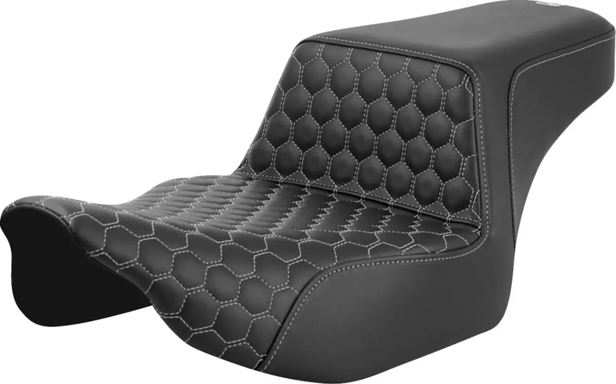 Saddlemen Honeycomb Step-Up Silver Stitching Extended Reach Seat Black / Silver - FREE UK Shipping, FREE 365 Day Returns | Moto Central