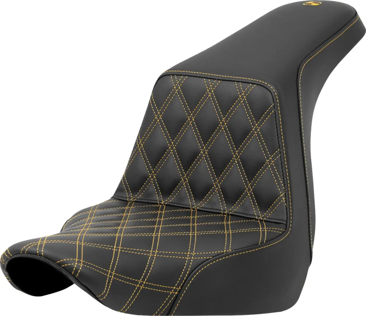 Saddlemen Lattice Stitch Step-Up Gold Stitching Seat Black / Gold - FREE UK Shipping, FREE 365 Day Returns | Moto Central