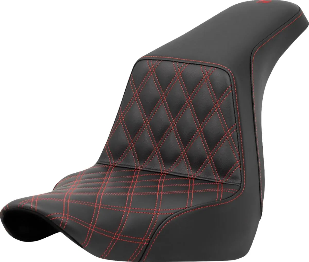 Saddlemen Lattice Stitch Step-Up Red Stitching Seat Black / Red - FREE UK Shipping, FREE 365 Day Returns | Moto Central