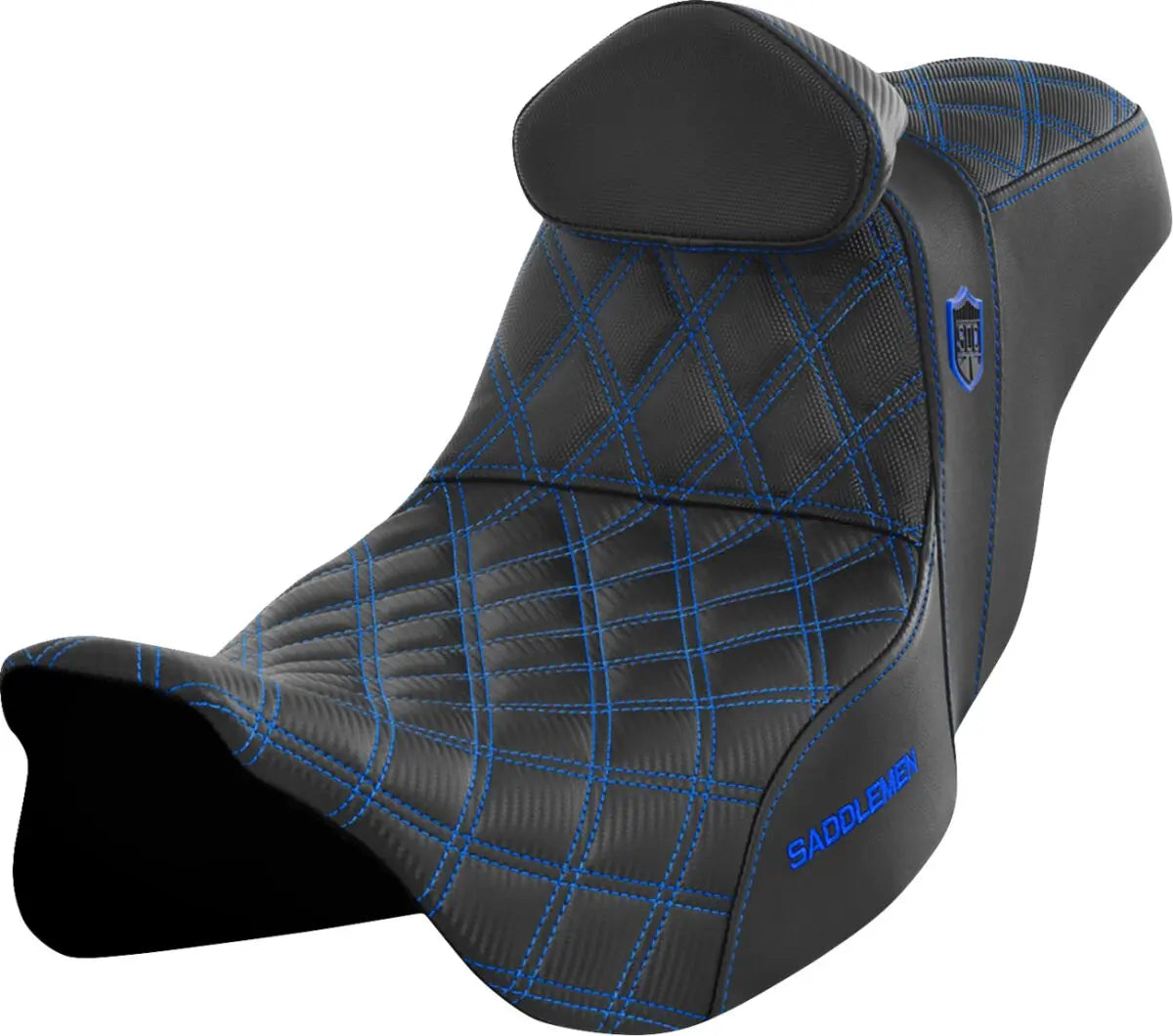 Saddlemen Pro Series SDC Performance Grip Blue Stitching Seat With Backrest Black / Blue - FREE UK Shipping, FREE 365 Day Returns | Moto Central