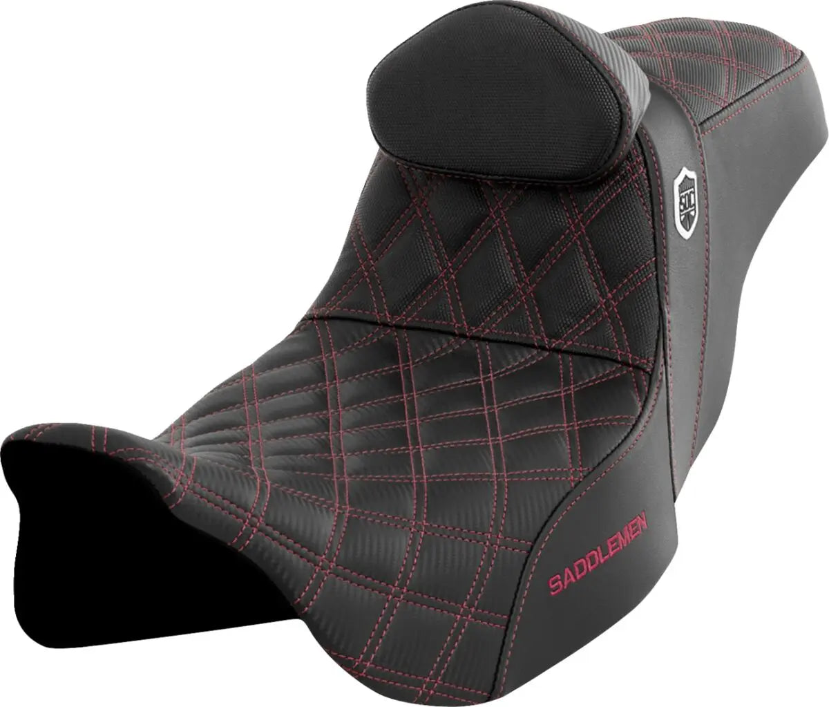 Saddlemen Pro Series SDC Performance Grip Burgundy Stitching Seat With Backrest Black / Burgundy - FREE UK Shipping, FREE 365 Day Returns | Moto Central