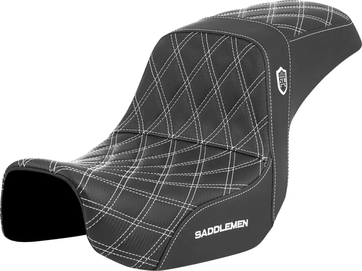 Saddlemen Pro Series SDC Performance Grip Lattice Stitched / White Stitching Seat Black / White - FREE UK Shipping, FREE 365 Day Returns | Moto Central