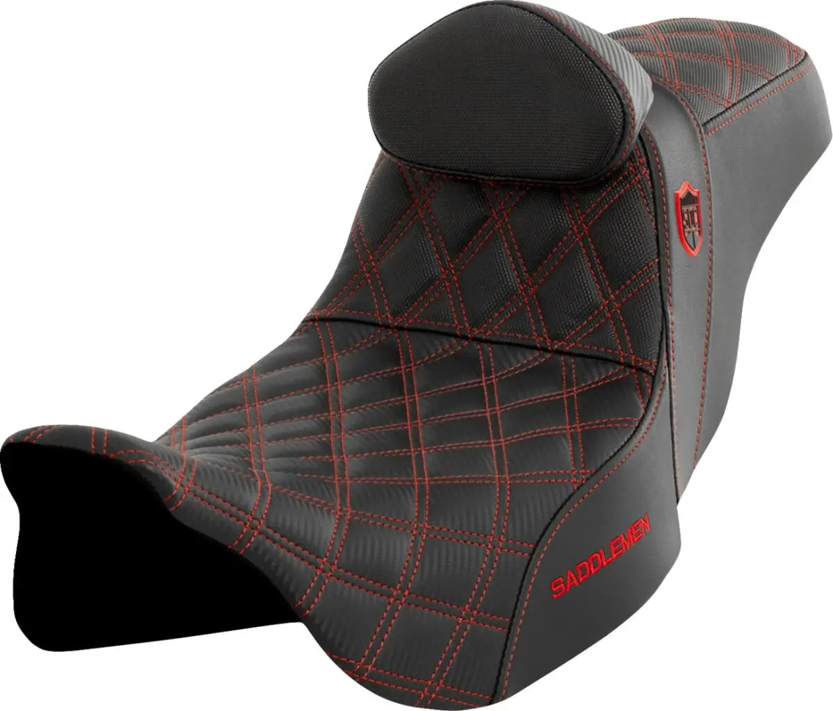 Saddlemen Pro Series SDC Performance Grip Red Stitching Seat With Backrest Black / Red - FREE UK Shipping, FREE 365 Day Returns | Moto Central