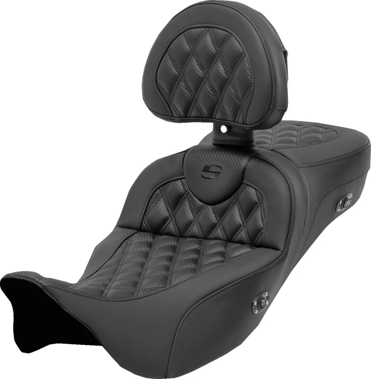 Saddlemen Roadsofa Black Stitching / Lattice Stitched Extended Reach Heated Seat With Backrest Black - FREE UK Shipping, FREE 365 Day Returns | Moto Central