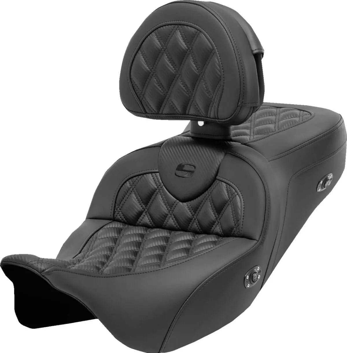 Saddlemen Roadsofa Black Stitching / Lattice Stitched Heated Seat With Backrest Black - FREE UK Shipping, FREE 365 Day Returns | Moto Central