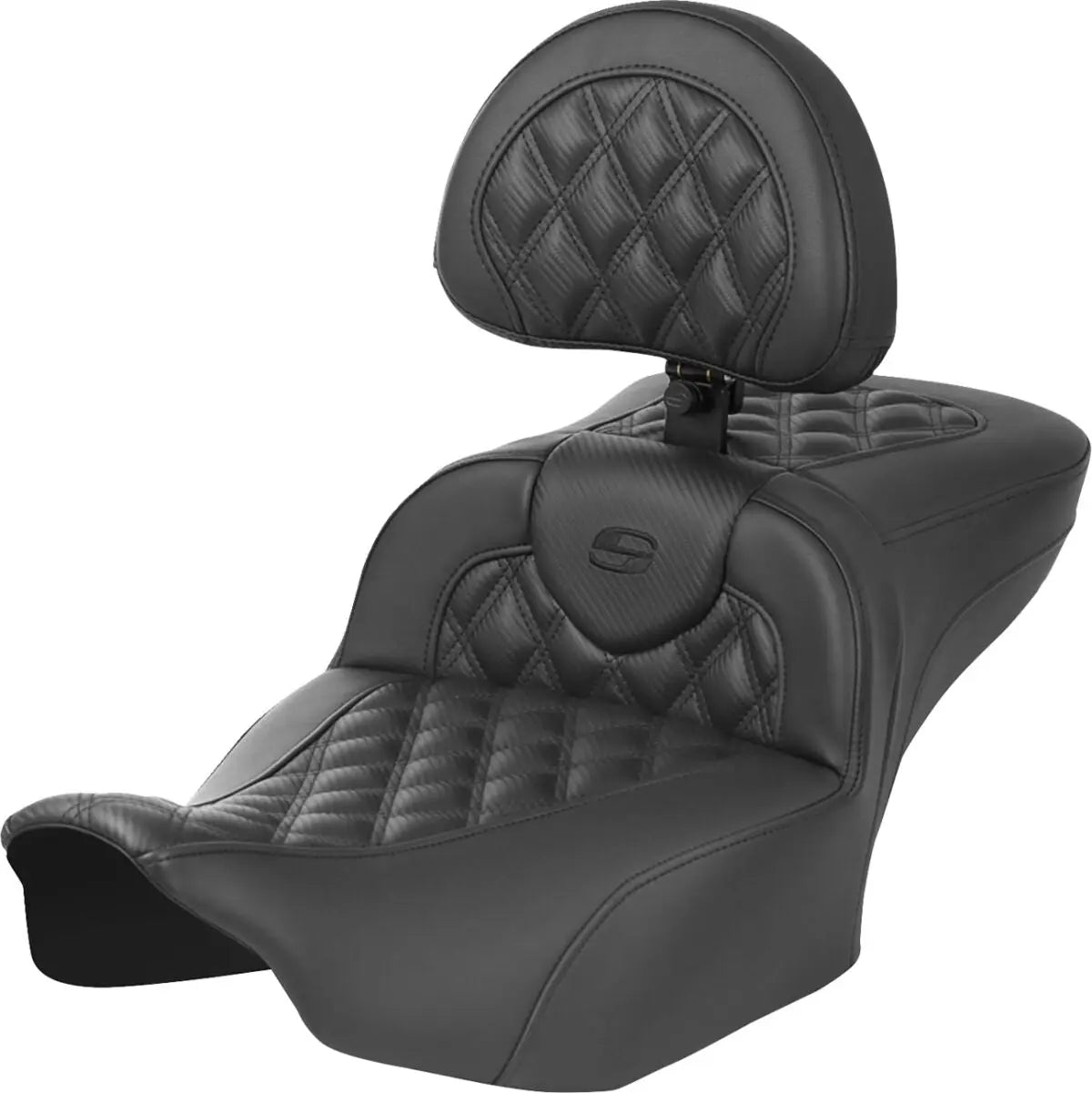 Saddlemen Roadsofa Extended Reach Black Stitching / Lattice Stitched Seat With Backrest Black - FREE UK Shipping, FREE 365 Day Returns | Moto Central