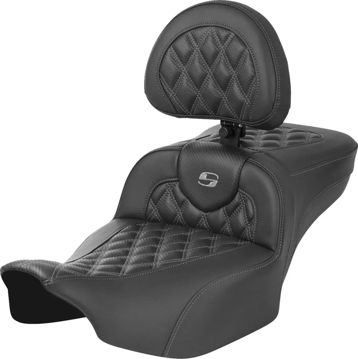 Saddlemen Roadsofa Extended Reach Grey Stitching / Lattice Stitched Seat With Backrest Black / Grey - FREE UK Shipping, FREE 365 Day Returns | Moto Central