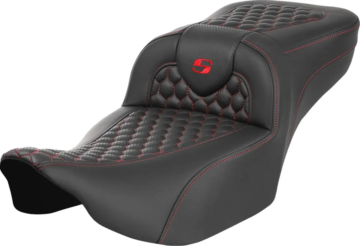 Saddlemen Roadsofa Extended Reach Red Stitching Seat Black / Red - FREE UK Shipping, FREE 365 Day Returns | Moto Central