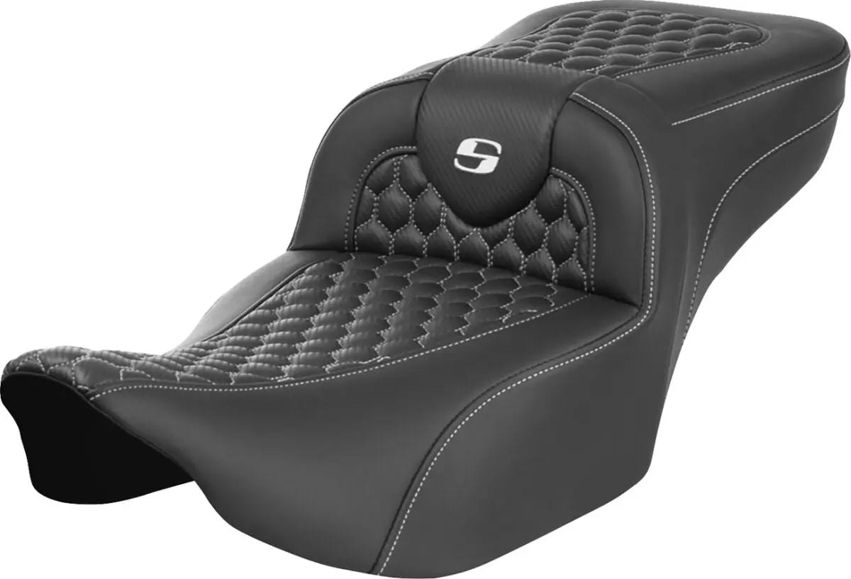 Saddlemen Roadsofa Extended Reach White Stitching Seat Black / White - FREE UK Shipping, FREE 365 Day Returns | Moto Central