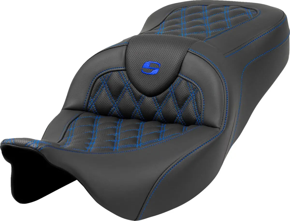 Saddlemen Roadsofa Lattice Stitch Blue Stitching Seat Black / Blue - FREE UK Shipping, FREE 365 Day Returns | Moto Central