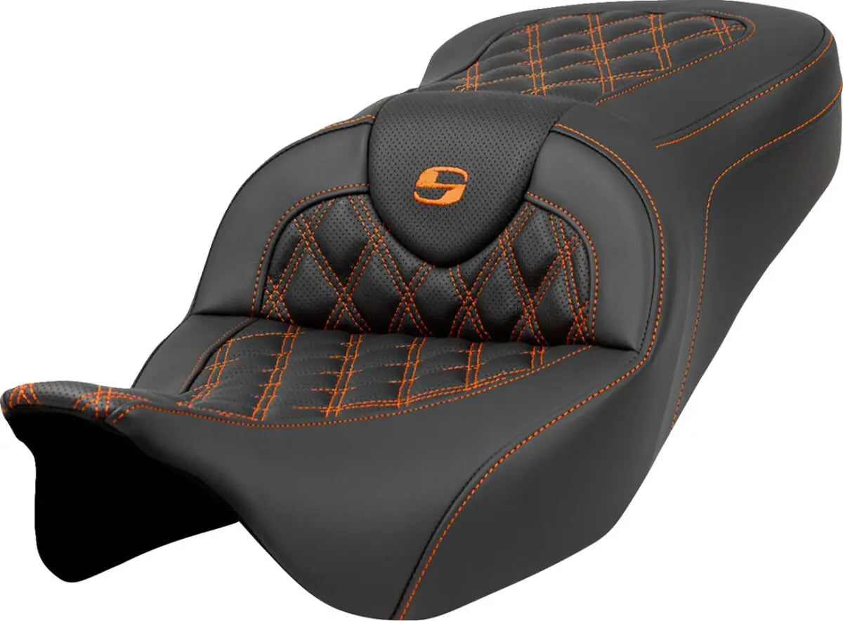 Saddlemen Roadsofa Lattice Stitch Orange Stitching Seat Black / Orange - FREE UK Shipping, FREE 365 Day Returns | Moto Central