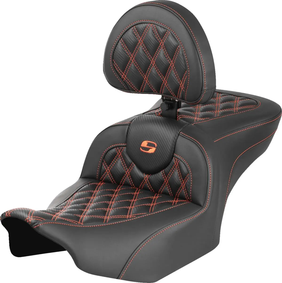 Saddlemen Roadsofa Lattice Stitched / Orange Stitching Seat With Backrest Black / Orange - FREE UK Shipping, FREE 365 Day Returns | Moto Central