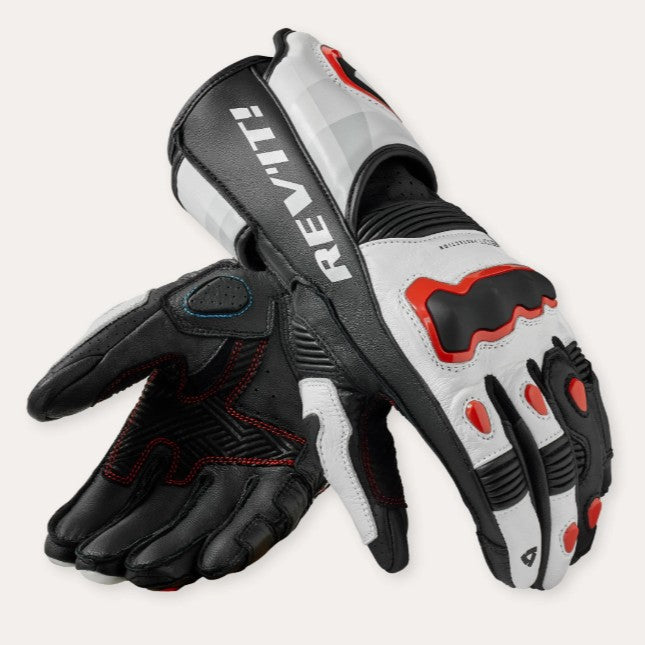 Revit Quantum 3 Leather / Textile Gloves White / Neon Red