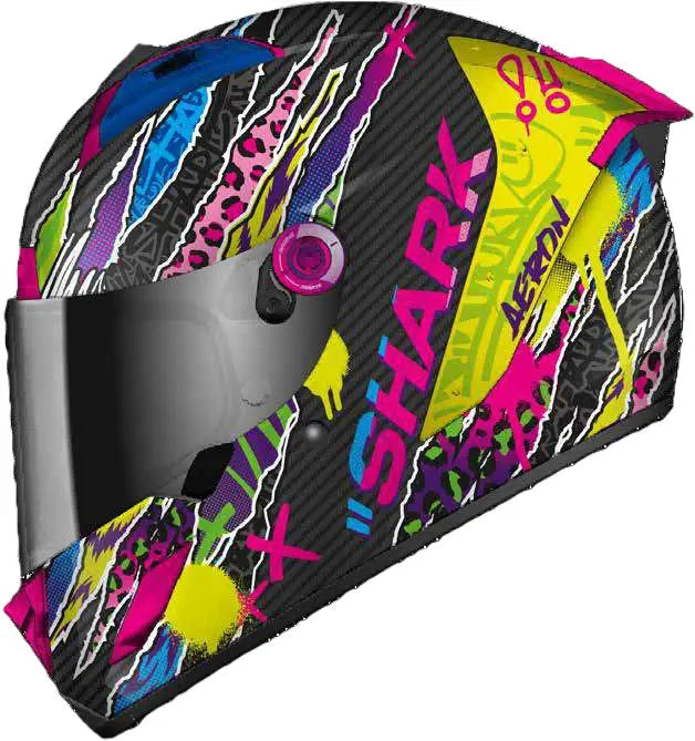 Shark Aeron Fawn Carbon / Violet / Yellow  - FREE UK Shipping, FREE 365 Day Returns | Moto Central