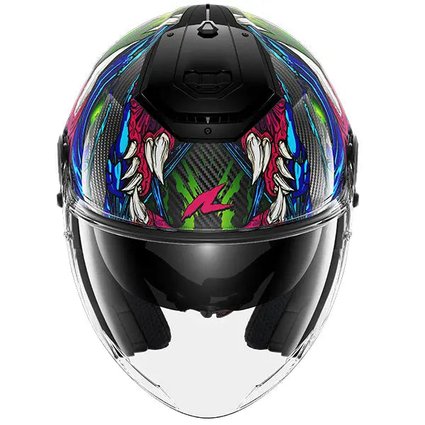 Shark RS Jet Carbon Open Face Helmet Shaytan Carbon / Green / Violet - FREE UK Shipping, FREE 365 Day Returns | Moto Central