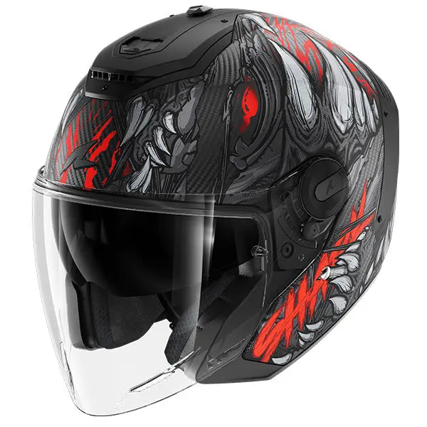 Shark RS Jet Carbon Open Face Helmet Shaytan Carbon / Red / Anthracite - FREE UK Shipping, FREE 365 Day Returns | Moto Central