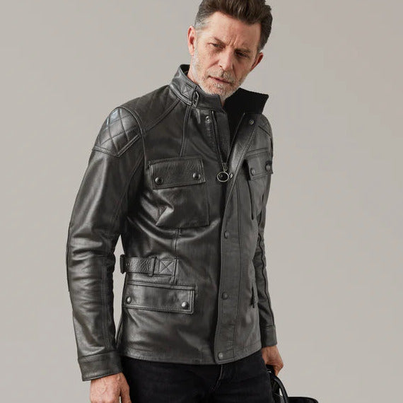 Belstaff Turner Hand Waxed Leather Jacket Antique Black