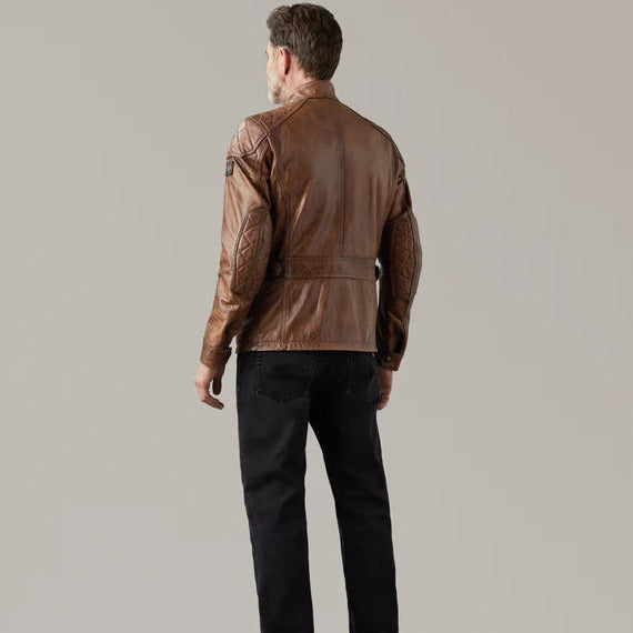 Belstaff Turner Hand Waxed Leather Jacket Burnt Cuero