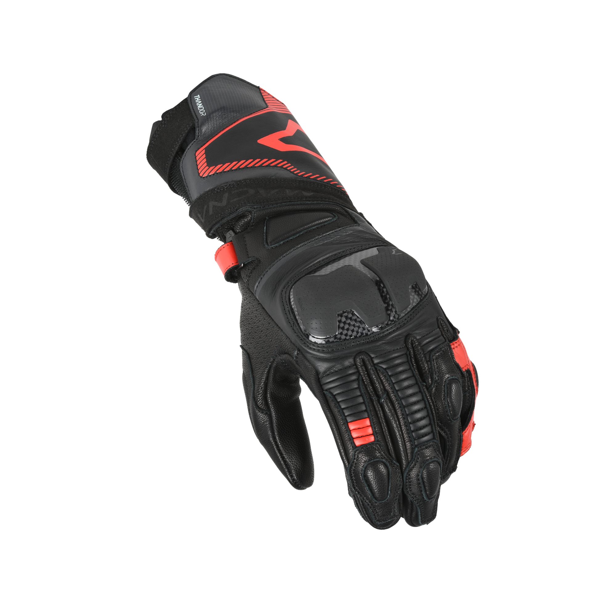 Macna Thandor Leather Gloves Black / Red - FREE UK Shipping, FREE 365 Day Returns | Moto Central