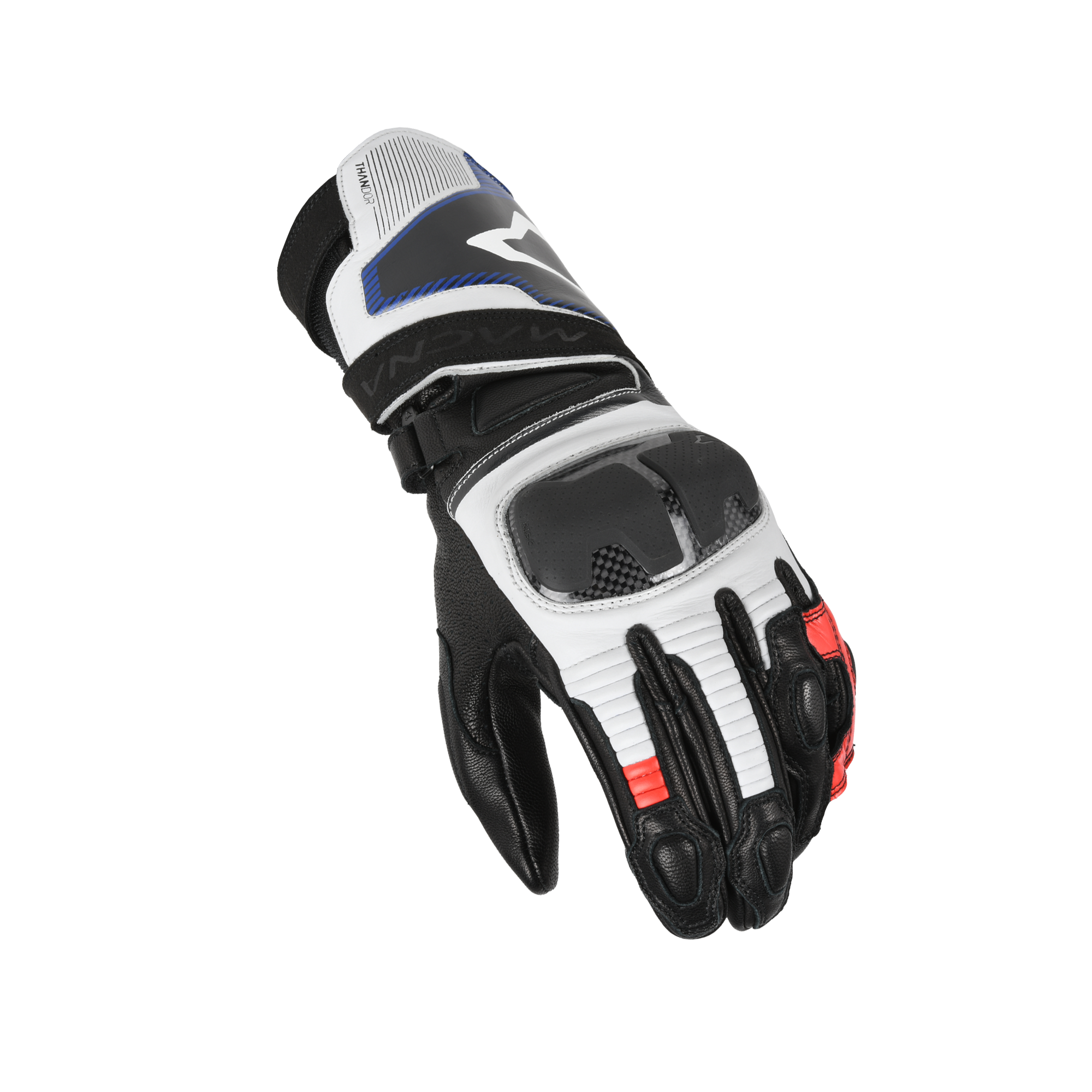 Macna Thandor Leather Gloves White / Red / Blue - FREE UK Shipping, FREE 365 Day Returns | Moto Central