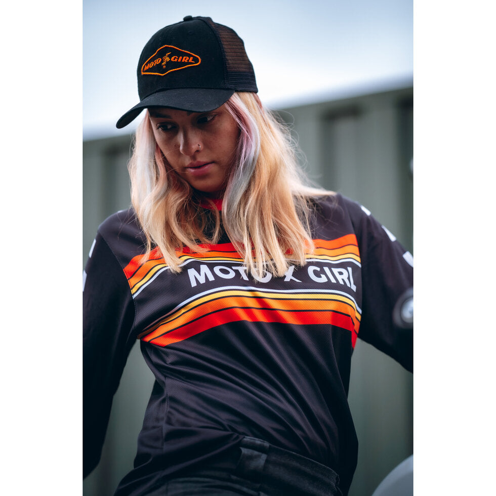 MotoGirl MX Ladies Jersey Chequered Orange / Black - FREE UK Shipping, FREE 365 Day Returns | Moto Central