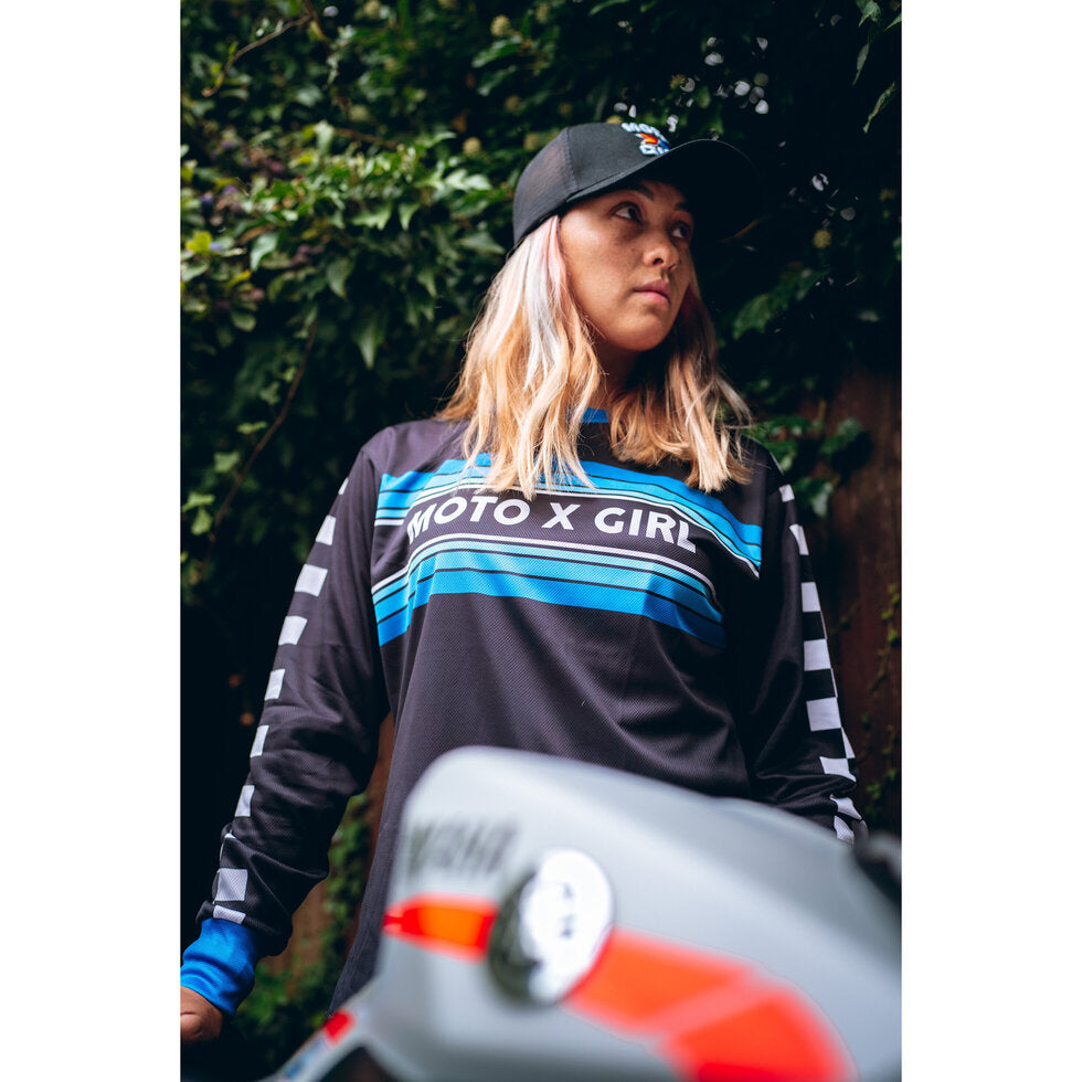 MotoGirl MX Ladies Jersey Chequered Blue / Black