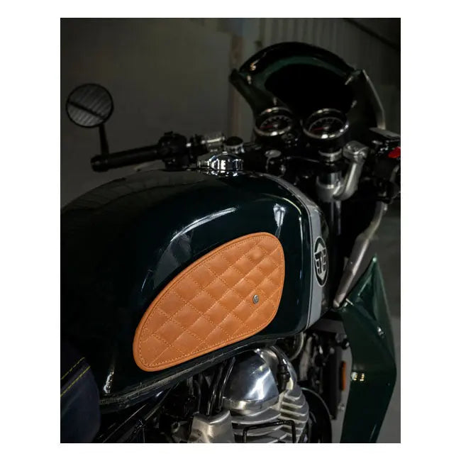 Trip Machine Diamond Leather Gas Tank Pad Set Tan  - FREE UK Shipping, FREE 365 Day Returns | Moto Central