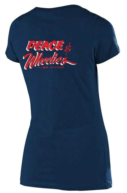 Troy Lee Designs Peace And Wheelies Ladies T-Shirt Heather Navy FREE UK Delivery, FREE 365 Day Returns | Moto Central