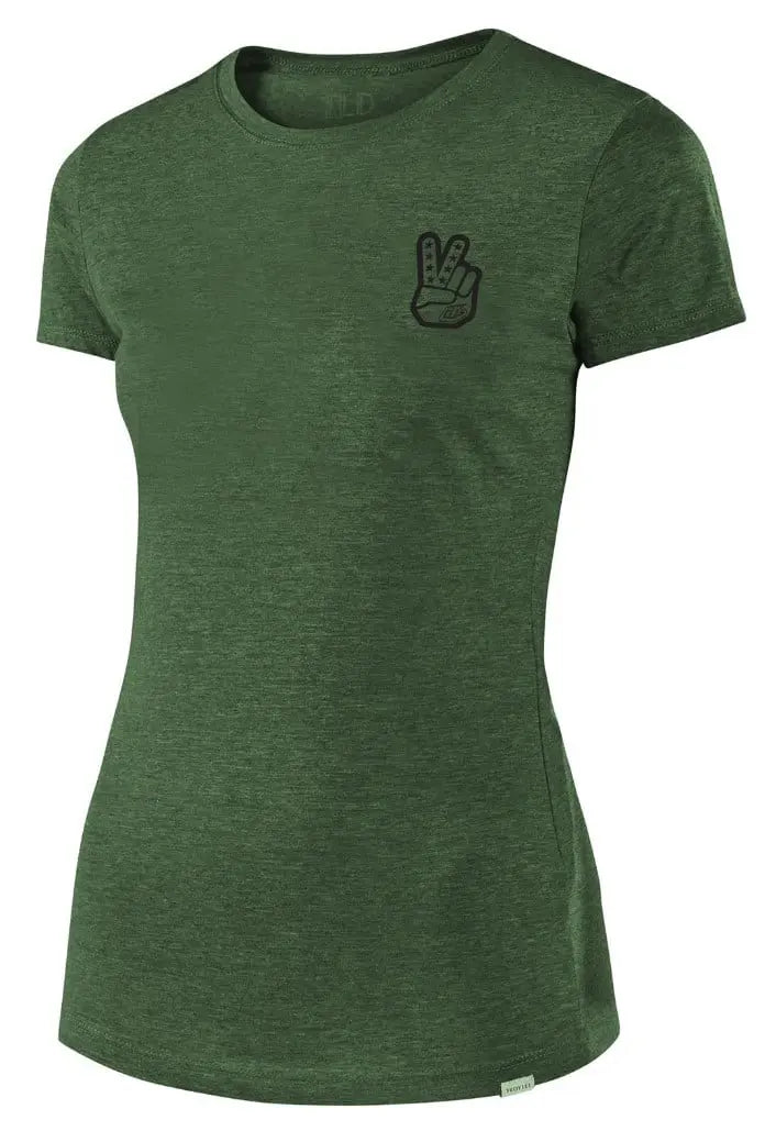 Troy Lee Designs Peace And Wheelies Ladies T-Shirt Olive FREE UK Delivery, FREE 365 Day Returns | Moto Central