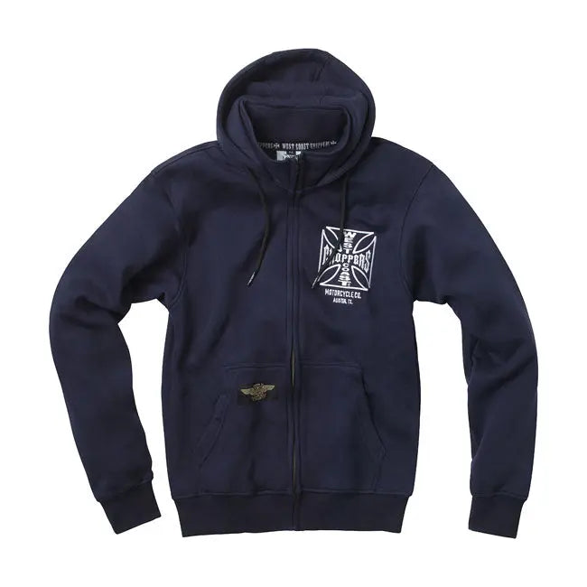 West Coast Choppers OG ATX Zip Hoodie Navy Blue  - FREE UK Shipping, FREE 365 Day Returns | Moto Central