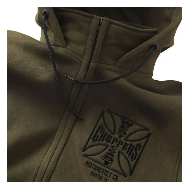 West Coast Choppers OG ATX Zip Hoodie Olive Green  - FREE UK Shipping, FREE 365 Day Returns | Moto Central