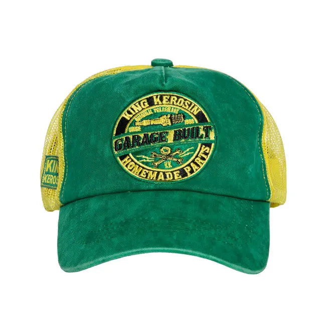 King Kerosin Garage Built Cap Green / Yellow  - FREE UK Shipping, FREE 365 Day Returns | Moto Central