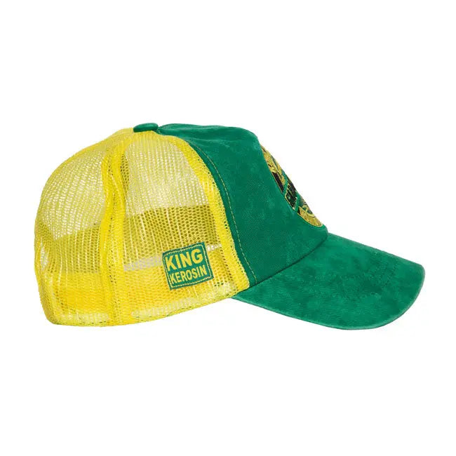 King Kerosin Garage Built Cap Green / Yellow  - FREE UK Shipping, FREE 365 Day Returns | Moto Central