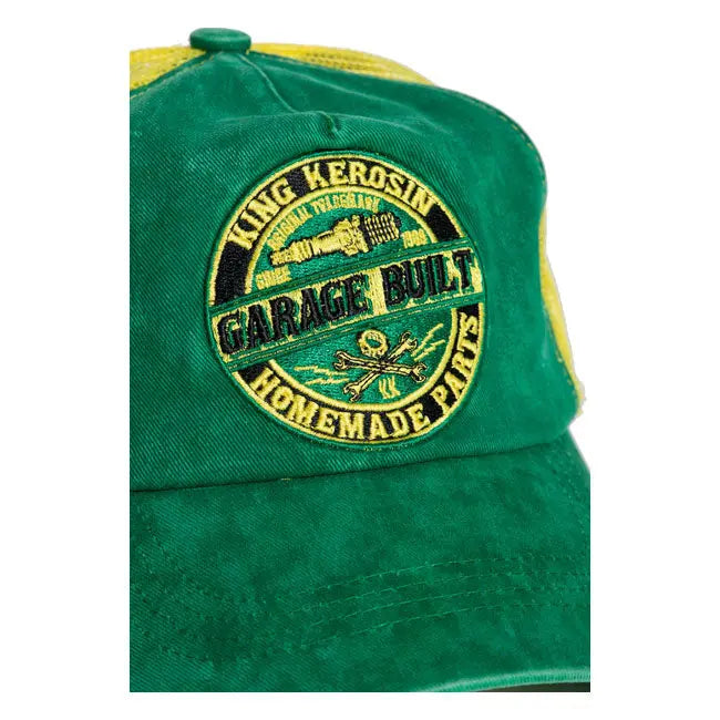 King Kerosin Garage Built Cap Green / Yellow  - FREE UK Shipping, FREE 365 Day Returns | Moto Central